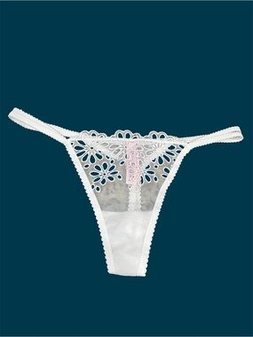 NWT Victoria's Secret white eyelet flora double strappy V string thong panties i